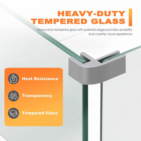 Rectangular Fire Pit Wind Guard For 52 Inch Tables, 27.6 X 11.7 X 6.5 Inches, Transparent Tempered Glass with features displayed