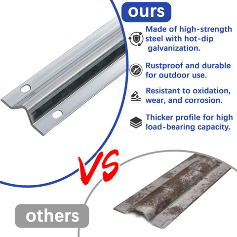 Comparison of 24 Ft Galvanized V Track For 1 In V Groove Gate Rollers with another track showing durability and quality