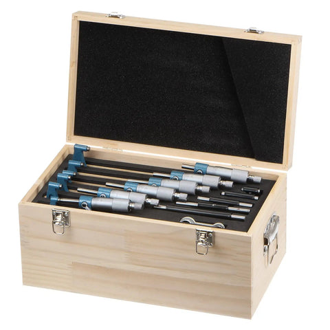 Six-In-One Outside Micrometer Set 0-1 In 1-2 In 2-3 In 3-4 In 4-5 In 5-6 In With 0.0001 In Graduation Pro Grade Precision Measuring Tool For Machining Fitting And Quality Control Handheld Easy Readout in wooden case