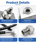 Close-up of Mini Excavator Cushion Valve Kit components: valve core, port, flexible tubing, and stainless steel plug.