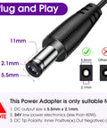 Close-up of 5.5 x 2.1mm DC plug from 24V 60W Power Supply Adapter, UL Listed AC to DC Converter for LED Strip Lights and Gadgets.