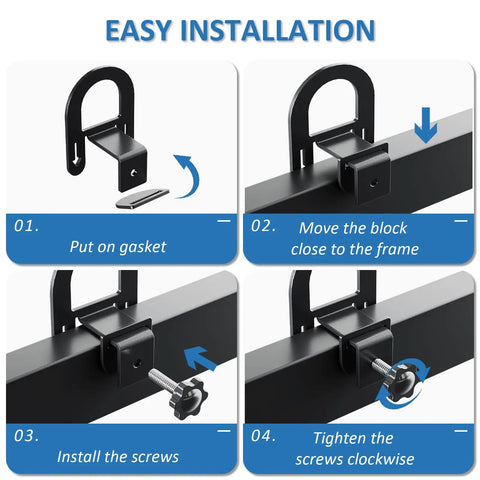 Easy installation steps for Heavy Duty Non Slip Mattress Grippers For Metal Bed Frame, showing gasket and screw tightening.