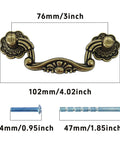 Antique Bronze 3 Inch Center To Center Drop Drawer Pulls, 6 Pack Bail Cabinet Handles, size dimensions shown with screws