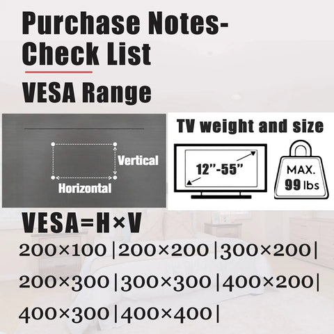 Purchase notes for No Sweat No Drill Drywall TV Mount Fits 13 To 55 Inch Screens Holds Up To 99 Pounds Vesa Compatible.