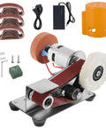 Heavy Duty Mini Belt Sander Sleek Electric Polisher Sharpener Machine With 7 Speed Adjustable Settings High Torque Copper Motor Includes 30 Sanding Belts For Metal Projects Ready To Tackle with sanding belts and accessories