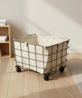 Heavy Duty Rolling Storage Basket For Toys, Smooth Swivel Caster Wheels Organizer With Removable Canvas Liner, black metal frame.