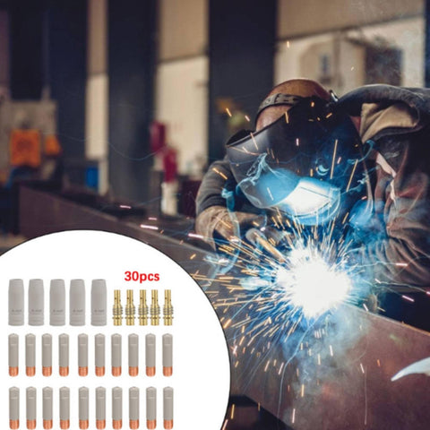 Welder using 15AK MIG Torch Consumable Kit For Welder High Temperature Resistant Tips And Nozzles Set With Guarding Coating 30 Piece 0-8mm Pro Grade For Home Shop Or Professional Welders