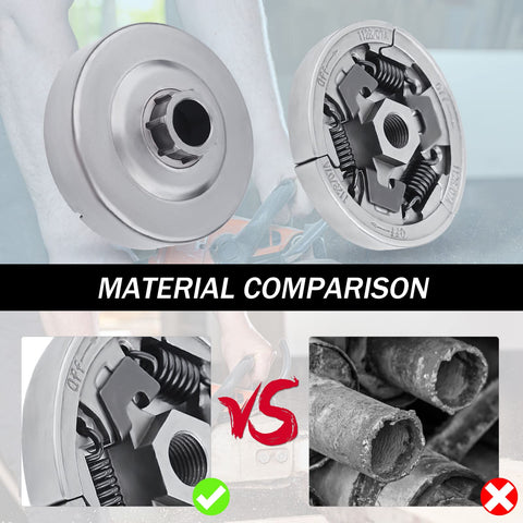 Material comparison of Three Eighths Inch 7T Clutch Drum Rim Sprocket Kit for Stihl MS361 MS440 MS461 MS460 Chainsaw Replacement