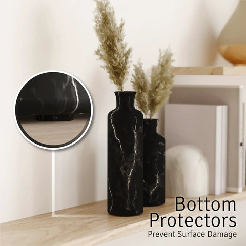 Black Marble Look Vase Set With Dope Matte Resin Finish, displayed with bottom protectors for modern home decor.