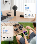 Must-Have On The Go Personal Portable Fan With 5000mAh Battery, 6 Speeds, Ultra Quiet, shown charging devices on a table