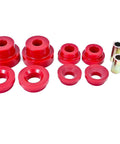 Premium Heavy Duty Rear Cradle Bushing Kit Featuring Full Polyurethane Set and Pro Version Differential Upgrade for Street Ready Stability and Beefed Up Road Handling, red polyurethane components and metal sleeves.