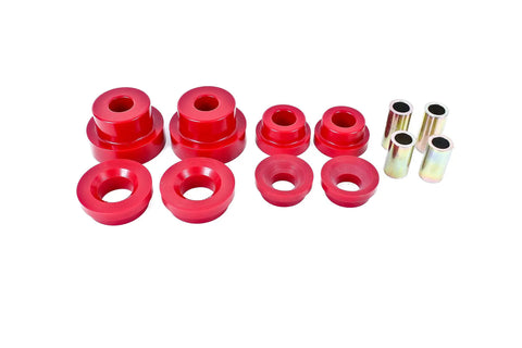 Premium Heavy Duty Rear Cradle Bushing Kit Featuring Full Polyurethane Set and Pro Version Differential Upgrade for Street Ready Stability and Beefed Up Road Handling, red polyurethane components and metal sleeves.