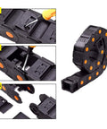 Detail view of Heavy Duty 39.3 Inch Plastic Drag Chain Cable Carrier for CNC Routers and Industrial Machines showing assembly steps.