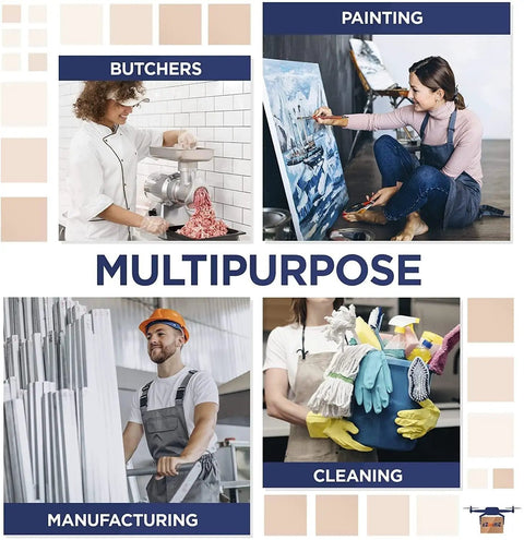 Multipurpose use of lab jackets in butchery, painting, manufacturing, and cleaning environments.