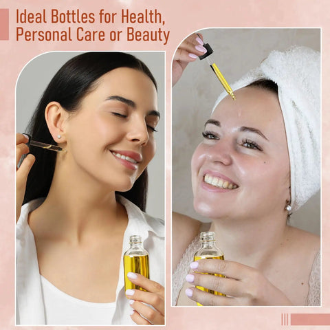 No Sweat Bundle Of Four 2 Oz Clear Glass Eye Dropper Bottles With Tight Black Lids And Leak Proof Seal Comes With A Smart Steel Pouring Funnel Plus Clean Adhesive Tags Totally Straight Up For Essential Oils