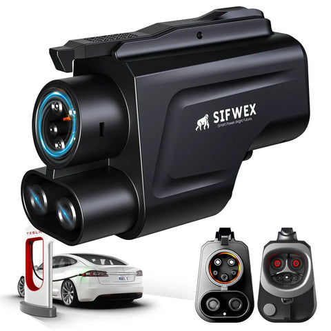 Heavy Duty Nacs To Ccs1 Ev Charging Adapter For Tesla Supercharger Network 250Kw fast charge with dual connectors for reliable use.