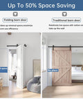 Comparison of folding barn door and traditional barn door showing space-saving benefits.