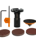 Heavy Duty Mini Turbo Angle Grinder Kit With 50 Millimeter Tungsten Cutters includes sanding discs and turbo cutter attachments.