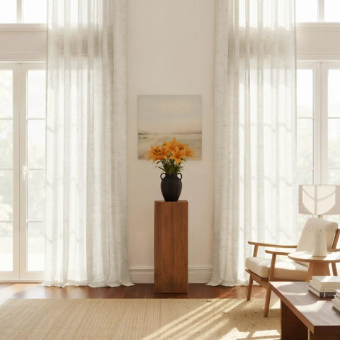 Semi Sheer Linen Burlap Curtains For Living Room And Bedroom, Light Filtering Grommet Window Treatments In Natural Linen Blend, W52 X L96, Two Panels