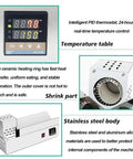 Detail of thermostat and stainless steel body of STDZQCWY 600w Digital Heat Shrink Machine For Wine And Olive Oil Bottles.