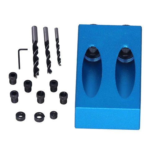 Straight Up Game Changer 15 Degree Oblique Hole Drilling Jig Kit 14 Piece Drill Guide Locator with 6 Mm 8 Mm 10 Mm Bits layout.