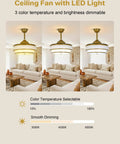 Velsgate 48 Inch Retractable Ceiling Fans with Lights and Remote in living room showcasing dimmable LED light and three color temperatures.