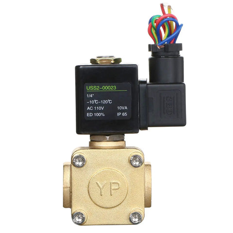 Brass One Quarter Inch Electric Solenoid Valve Built Tough For Water Air Oil, 110 Volt AC Normally Closed, 1.5 Cv Flow, Viton Seal