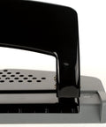 No Sweat Heavy Duty Three Hole Puncher With 20 Sheet Capacity Solid Steel Frame showing adjustable guide and ergonomic handle.