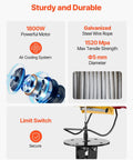 Front view of electric hoist winch with 1800W motor and galvanized steel wire rope