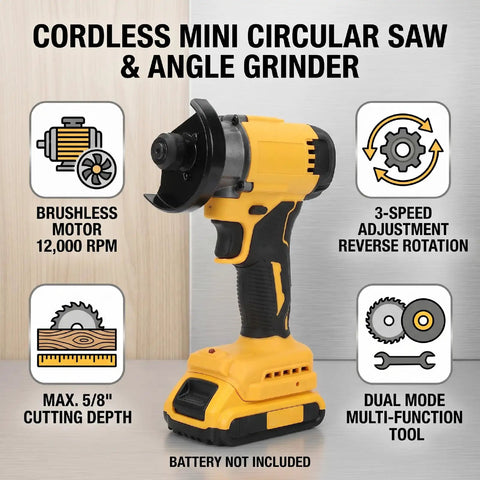 Handheld Brushless 3 Inch Cordless Mini Circular Saw And Angle Grinder With Slick Dual Mode Swap and Adjustable Depth for cutting wood metal tile.