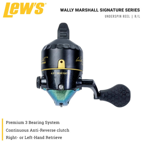 Front view of Wally Marshall Signature Series Underspin Fishing Reel With All Metal Gears 2 Plus 1 Bearings 4 Point 3 To 1 Gear Ratio