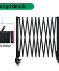 Tough 11.5 Foot Expandable Barricade Gate And Retractable Metal Crowd Control Fence With Smooth Rollin Wheels showing lock design.