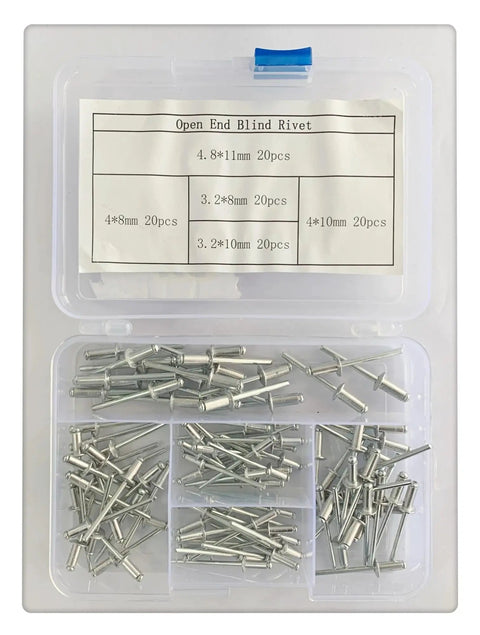 Silver Aluminum Blind Rivet Kit M3 Dome Head Pop Rivets 100 Piece DIY Friendly Set with assorted sizes in plastic case