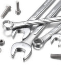 Combo Wrench Set 33 Piece Chrome Vanadium Steel Wrenches 12 Point SAE And Metric From Quarter Inch To One Inch And Six To Twenty Two Millimeters With Rolling Pouch Pro Grade Heavy Duty Anti Rust Finish ANSI Standard, wrenches with bolts and nuts.