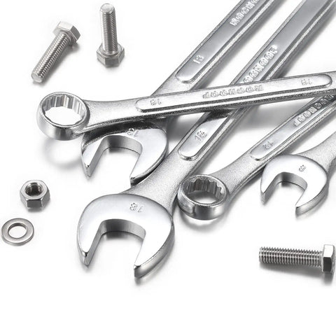Combo Wrench Set 33 Piece Chrome Vanadium Steel Wrenches 12 Point SAE And Metric From Quarter Inch To One Inch And Six To Twenty Two Millimeters With Rolling Pouch Pro Grade Heavy Duty Anti Rust Finish ANSI Standard, wrenches with bolts and nuts.