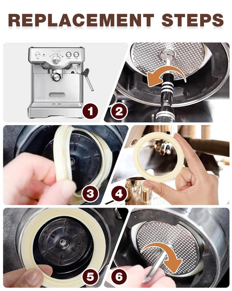 Two 54mm silicone steam rings for Breville/Sage espresso machines; gasket replacement with step-by-step install.