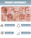 Copper Crush Washer Set for Oil Pan Plugs, 200 Piece Assortment in 9 Sizes, flat sealing washers in organizer box