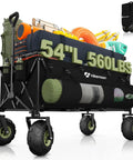 Massive 400L Collapsible Beach Wagon With 10 Inch Balloon Wheels For Sand, 54 Inch Long Extra Large Cart filled with gear