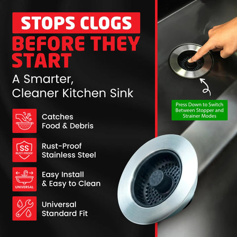 Top Rated Kitchen Sink Drain Strainer Plus Pop Up Sink Stopper With Removable Anti Clog Basket, stainless steel sink component in action
