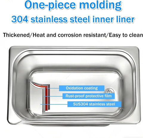 15 Litre Ultrasonic Cleaner With Heater And Timer 40KHz Heavy Duty Stainless Steel Cleaning Machine inner liner view showing 304 stainless steel.