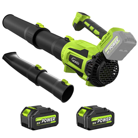 Powerful 580 CFM Cordless Leaf Blower with dual batteries, brushless motor, lightweight handheld design, turbo modes for yard cleanup and car drying