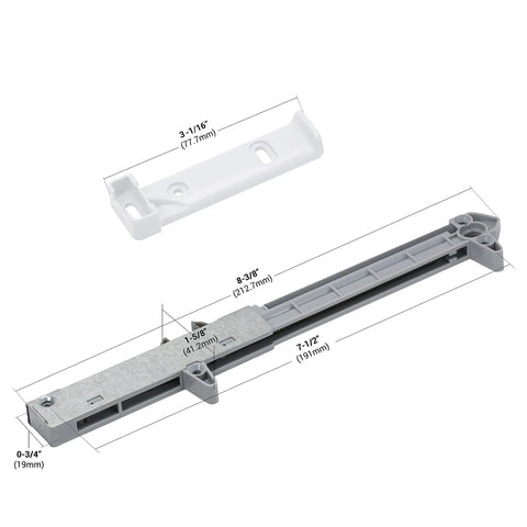 2 Pack Soft Close Drawer Dampers For Wood Drawers, Drawer Adapter Add On Retrofit White Finish, SCD104W dimensions shown