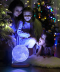 Levitating Moon Lamp Galaxy Light 6 Inch With 18 Color LED Modes in a cozy room with kids around, glowing warmly.