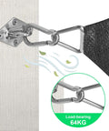 Heavy Duty 304 Stainless Steel Shade Sail Hardware Kit for 6 Inch Installations showing turnbuckle and carabiner setup.