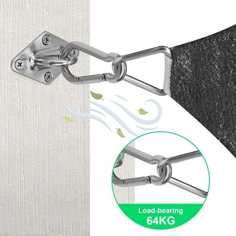 Heavy Duty 304 Stainless Steel Shade Sail Hardware Kit for 6 Inch Installations showing turnbuckle and carabiner setup.