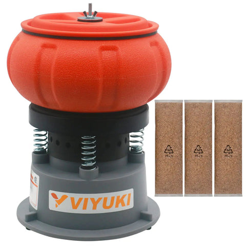 Electric Five Pound Vibratory Tumbler For Deburring And Polishing Metal Parts With Walnut Shell Media, 120V 60Hz, visible with bowl and media