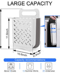 Hanging Laundry Basket Hamper With Handle, Collapsible Wall Mount, side view showing dimensions, storage capacity for clothes.
