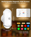Rechargeable Motion Sensor Wall Lights Peel And Stick Sconces Set Of Two Wireless Magnetic Fixtures for Hallway or Stairs, 4.09x1.89 inch.