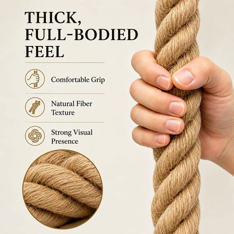 Hand gripping heavy duty manila rope one and a quarter inch by 100 feet natural jute rope for docks nautical decor railings