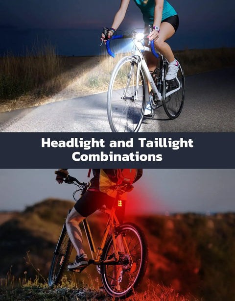 Cyclists using Ultra Slim USB Rechargeable Bike Lights Front And Rear Set For Night Riding IP65 Waterproof Bicycle Headlight And Tail Light